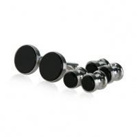 Onyx & Silver Tuxedo Cufflinks & Stud Set