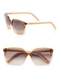 A subtly chic style with a thin plastic frame and metal accented logo temples. Available in brown/pink gradient with brown lens or brown/grey gradient with blue lens. Logo temples100% UV protectionMade in Italy A subtly chic style with a thin plastic frame and metal accented logo temples. Available in brown/pink gradient with brown lens or brown/grey gradient with blue lens. Logo temples100% UV protectionMade in Italy