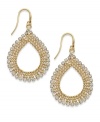 A touch of shimmer. Teardrop-shaped earrings adorned with sparkling crystals make a glam statement on this Alfani style. Set in gold tone mixed metal and earwire. Approximate drop: 1-5/8 inches.