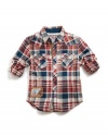 GUESS Kids Boys Big Boy Booth Sidewinder Shirt, PLAID (16/18)