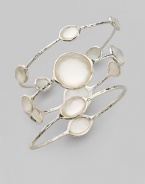 From the Wonderland Collection. Stunning oval discs of mother-of-pearl are overlaid in radiant clear quartz and adorn five points on this sterling silver bangle. Clear quartz and white mother-of-pearl Sterling silver Diameter, about 2¾ Imported Please note: Bracelets sold separately. 