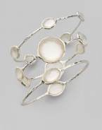 From the Wonderland Collection. Stunning oval discs of mother-of-pearl are overlaid in radiant clear quartz and adorn five points on this sterling silver bangle. Clear quartz and white mother-of-pearl Sterling silver Diameter, about 2¾ Imported Please note: Bracelets sold separately. 