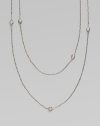 From the Petite Pavé Bead Collection. A long and graceful box-link chain of shining sterling silver, sprinkled with shimmering pavé diamond beads. Diamonds, 0.59 tcw Sterling silver Length, about 36 Lobster clasp Imported