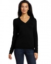 Christopher Fischer Women's 100% Cashmere Long-Sleeve V-Neck Sweater with Gold Button Detail On Cuff