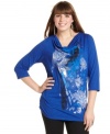 Snag a standout casual look with Style&co.'s three-quarter-sleeve plus size top, showcasing an embellished print.