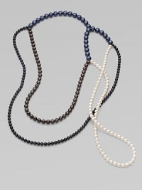 From the Night Blue Collection. This versatile piece features multi-colored strands of pearlized glass beads in an artfully asymmetrical style. Length, about 56½ Slip-on style Imported From the Night Blue Collection. This versatile piece features multi-colored strands of pearlized glass beads in an artfully asymmetrical style. Length, about 56½ Slip-on style Imported