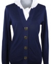 Tory Burch Simone Ruffle Dickie Pullover Sweater Medium Navy Top New