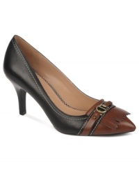 Etienne Aigner's Ilene pumps feature stitching along the edges and kiltie detail on the vamp--a wonderful addition to your career pumps collection. Etienne Aigner's Ilene pumps feature stitching along the edges and kiltie detail on the vamp--a wonderful addition to your career pumps collection.