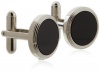 Geoffrey Beene Mens Polished Rhodium Stepped Circle With Black Center Cufflinks, Black/Silver, One Size