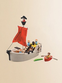 Made entirely from recycled materials, this pirate ship has a gangway at the back that can be opened to move cargo into the storage room. Set includes three sailors and a rowboat About 7 X 13½ X 14½D Imported Recommended for ages 3 and up Made entirely from recycled materials, this pirate ship has a gangway at the back that can be opened to move cargo into the storage room. Set includes three sailors and a rowboat About 7 X 13½ X 14½D Imported Recommended for ages 3 and up
