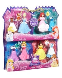 Four popular Disney Princess dolls in one complete gift set! Each princess doll is dressed in her own signature fashion and comes with an extra outfit. Includes 4 princesses and 8 fashions in packaging that doubles as a carrying case-plus the handle becomes a bracelet for the girl. Four popular Disney Princess dolls in one complete gift set! Each princess doll is dressed in her own signature fashion and comes with an extra outfit. Includes 4 princesses and 8 fashions in packaging that doubles as a carrying case-plus the handle becomes a bracelet for the girl.