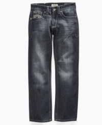 A slim profile on these Request denim jeans will refresh his laid-back casual look. A slim profile on these Request denim jeans will refresh his laid-back casual look.