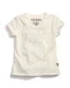 GUESS Kids Girls V-Neck GUESS Kids Girls Logo Tee, CREAM (7/8)