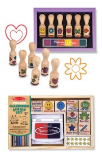 3 Item Bundle: Melissa & Doug 2400 Classroom and 2407 Happy Handle Stamp Sets + Free Activity Book