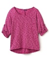 Aqua Girls' Roll Cuff Sleeve Pocket Sweater - Sizes S-XL