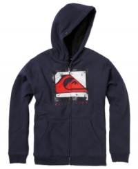 Dark side of the moon. Even when the sun's gone down, he'll stay warm and comfortable in this Quiksilver hoodie, with deluxe Sherpa lining. Dark side of the moon. Even when the sun's gone down, he'll stay warm and comfortable in this Quiksilver hoodie, with deluxe Sherpa lining.