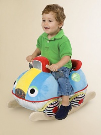 Put the pedal to the metal and rock on this soft, colorful, smiling, chubby stuffed car that sits atop a solid wooden rocker frame.About 16H X 13D X 24LSuitable for ages 1 year and upImported