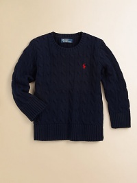 A classic cable crewneck sweater will keep your little one warm with its soft cotton.CrewneckLong sleevesPullover styleRibbed collar, cuffs and hemCottonMachine washImported A classic cable crewneck sweater will keep your little one warm with its soft cotton.CrewneckLong sleevesPullover styleRibbed collar, cuffs and hemCottonMachine washImported