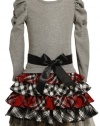Bonnie Jean Girls 7-16 Knit Bodice To Plaid Tiered Skirt, Gray, 10