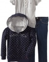 Nautica Sportswear Kids Girls 2-6X Short Sleeve Knit Top And Denim Jean Fleece Dot Hoodie, New Sport Navy, 5