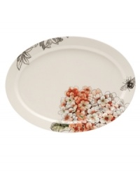 Full of life, this Hydrangea oval platter charms with watercolor garden scenes on a contemporary white ground. Mix and match with the rest of the Edie Rose by Rachel Bilson dinnerware collection for an impressively put-together table. Full of life, this Hydrangea oval platter charms with watercolor garden scenes on a contemporary white ground. Mix and match with the rest of the Edie Rose by Rachel Bilson dinnerware collection for an impressively put-together table.