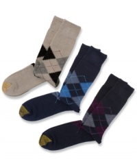 Luxury argyle socks by Gold Toe with Aqua FX Moisture Control System to keep your feet dry and Perfect fit with spandex to stay in place.