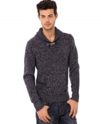 Princely hooded sweater by Buffalo David Bitton with unique toggle shawl collar and elbow patches. Princely hooded sweater by Buffalo David Bitton with unique toggle shawl collar and elbow patches.