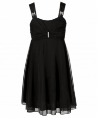 Charming style. With elegant design and adorable accents, she'll bring next-level elegance to any occasion in this little black dress from Ruby Rox. Charming style. With elegant design and adorable accents, she'll bring next-level elegance to any occasion in this little black dress from Ruby Rox.