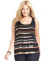 A beaded front highlights DKNY Jeans' sleeveless plus size top-- wear it alone or as a layer.