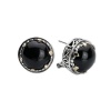 925 Silver & Round Onyx Cabochon Earrings with 18k Gold Accents