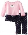 Hartstrings Baby-Girls Newborn Long Sleeve Cotton Knit Tunic And Legging 2 Piece Set, Navy/White Heart Print, 6-9 Months