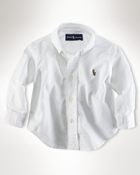 A preppy long-sleeved sport shirt in cotton oxford, washed for well-worn softness. Styled in comfortable, classic-fitting Blake silhouette. Button-down collar, applied placket and barrel cuffs. Signature multicolored embroidered pony accents the chest. Shirttail hem. A preppy long-sleeved sport shirt in cotton oxford, washed for well-worn softness. Styled in comfortable, classic-fitting Blake silhouette. Button-down collar, applied placket and barrel cuffs. Signature multicolored embroidered pony accents the chest. Shirttail hem.