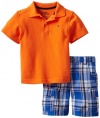 Tommy Hilfiger Boys 2-7 Gilory Solid Polo Plaid Short 2 Piece Set, Cheeto, 3T