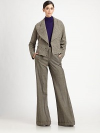 This chic, glen lady plaid design features a dramatic, sculptural shawl collar.Shawl collarDouble-breasted button frontWaist seamingSilk liningAbout 21 from shoulder to hem75% wool/25% angoraDry cleanMade in USA of imported fabricModel shown is 5'9½ (176cm) wearing US size 4. This chic, glen lady plaid design features a dramatic, sculptural shawl collar.Shawl collarDouble-breasted button frontWaist seamingSilk liningAbout 21 from shoulder to hem75% wool/25% angoraDry cleanMade in USA of imported fabricModel shown is 5'9½ (176cm) wearing US size 4.