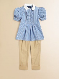 A classic shirt is rendered in lightweight cotton poplin and updated with pretty stripes and pintuck detailing.Club collarShort sleeves with ruffle-trimmed barrel cuffsButton-frontGathered waistCottonMachine washImported Please note: Number of buttons may vary depending on size ordered. A classic shirt is rendered in lightweight cotton poplin and updated with pretty stripes and pintuck detailing.Club collarShort sleeves with ruffle-trimmed barrel cuffsButton-frontGathered waistCottonMachine washImported Please note: Number of buttons may vary depending on size ordered.