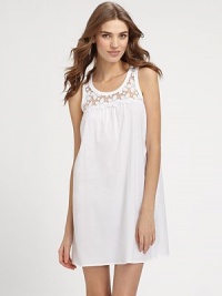 Lighten up your wardrobe with this fresh, featherweight gown with crocheted floral embroidery at the neckline. JewelneckFloral crocheted embroidered yokeSleevelessAbout 35½ from shoulder to hemMercerized cottonEmbroidery: polyesterMachine washImported Lighten up your wardrobe with this fresh, featherweight gown with crocheted floral embroidery at the neckline. JewelneckFloral crocheted embroidered yokeSleevelessAbout 35½ from shoulder to hemMercerized cottonEmbroidery: polyesterMachine washImported