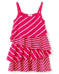 Mix it up with this fun, flowing dress from Splendid Littles. It blends slub stripe patterns and cute, criss crossing tiers flowing down toward the hem. Mix it up with this fun, flowing dress from Splendid Littles. It blends slub stripe patterns and cute, criss crossing tiers flowing down toward the hem.
