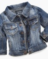The perfect piece for your blue jean baby queen--a superstylish denim jacket from GUESS Kids!