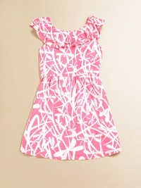 A muted floral print adds a warm weather touch to this lightweight cotton frock with flouncy details.Ruffled scoopneckShort cap sleevesPullover styleElastic waistbandFlared skirtCottonMachine washImported A muted floral print adds a warm weather touch to this lightweight cotton frock with flouncy details.Ruffled scoopneckShort cap sleevesPullover styleElastic waistbandFlared skirtCottonMachine washImported