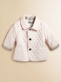 Quilted topper perfect for breezy days with check-lining fully exposed at the sleeve cuffs.Front button closure Patch pockets Fully lined Polyester Machine wash Imported Quilted topper perfect for breezy days with check-lining fully exposed at the sleeve cuffs.Front button closure Patch pockets Fully lined Polyester Machine wash Imported