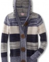 Design History Girl's 7-16 Striped Hooded Cardigan, Blue, Large