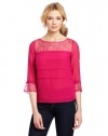 French Connection Women's Fast Edith Lace Boat Neck Top, Pink, 0