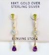 Macy's 18K Gold over Sterling Silver Linear Drop Earrings with Green, Blue & Purple Gemstones