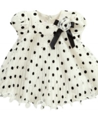 Adorable dress with dots galore and rose ribbon detail by Bonnie Baby. Adorable dress with dots galore and rose ribbon detail by Bonnie Baby.