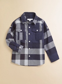Oversized checks in a classic woven style with sporty chest pockets and sleeve tabs for roll-up options.Spread collar Long sleeves with button tabs and cuffs Front button placket Button flap chest pockets Shirttail hem Cotton; machine wash Imported Please note: Number of buttons may vary depending on size ordered. Please note: Pattern may vary. Oversized checks in a classic woven style with sporty chest pockets and sleeve tabs for roll-up options.Spread collar Long sleeves with button tabs and cuffs Front button placket Button flap chest pockets Shirttail hem Cotton; machine wash Imported Please note: Number of buttons may vary depending on size ordered. Please note: Pattern may vary.