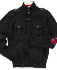 Military-inspired for a traditional feel. Tommy Hilfiger's mock neck sweater requires only a pair of dark denim for true grown-up style in little man form. Military-inspired for a traditional feel. Tommy Hilfiger's mock neck sweater requires only a pair of dark denim for true grown-up style in little man form.