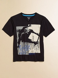 He'll catch some air in this ultra-cool, lightweight cotton tee with skateboarding print.V-neckShort sleevesPullover styleCottonMachine washImported He'll catch some air in this ultra-cool, lightweight cotton tee with skateboarding print.V-neckShort sleevesPullover styleCottonMachine washImported