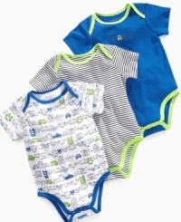 Keep your options open with this First Impressions bodysuit 3-pack that's easy to mix and match with all his favorite bottoms. Keep your options open with this First Impressions bodysuit 3-pack that's easy to mix and match with all his favorite bottoms.