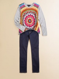 A not-so-basic, long-sleeved tee is adorned with a vibrant crochet front and high-low hem for sweet style.CreweneckLong sleevesPullover styleHigh-low hem50% rayon/50% cottonHand washImported A not-so-basic, long-sleeved tee is adorned with a vibrant crochet front and high-low hem for sweet style.CreweneckLong sleevesPullover styleHigh-low hem50% rayon/50% cottonHand washImported