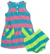 Splendid Littles Neon Stripe Dress, Aqua, 6-12 Months